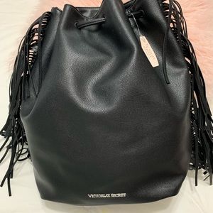 NWT Victoria’s Secret Blk Faux Leather Fringe Bag